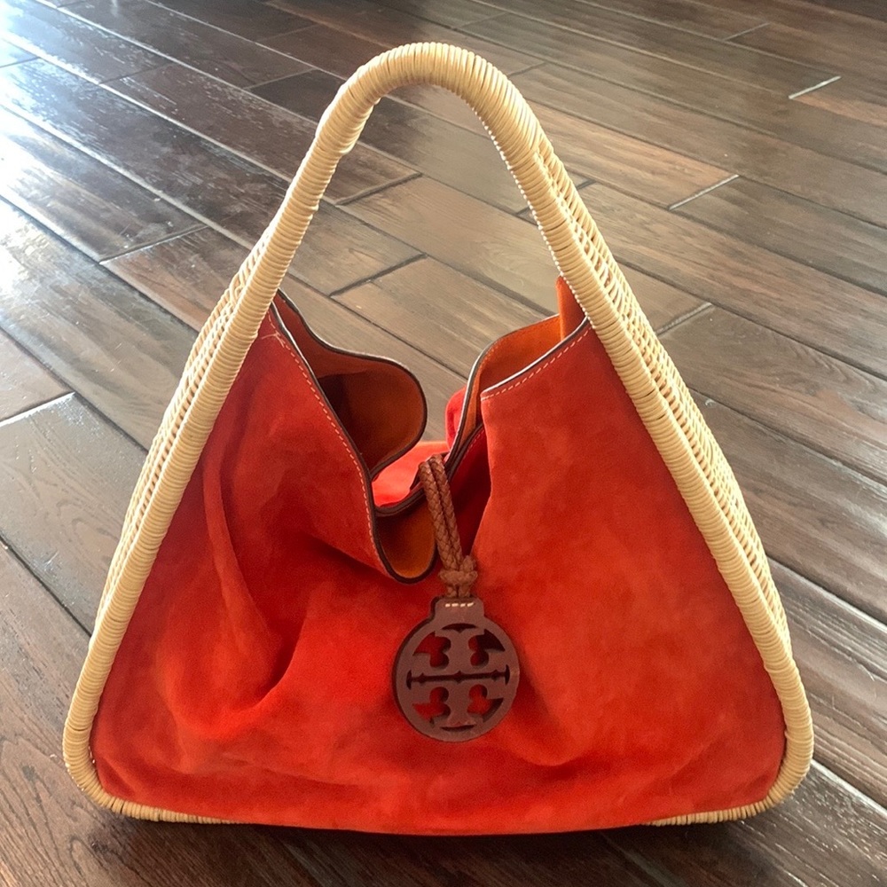 Tory Burch orange triangle basket tote
